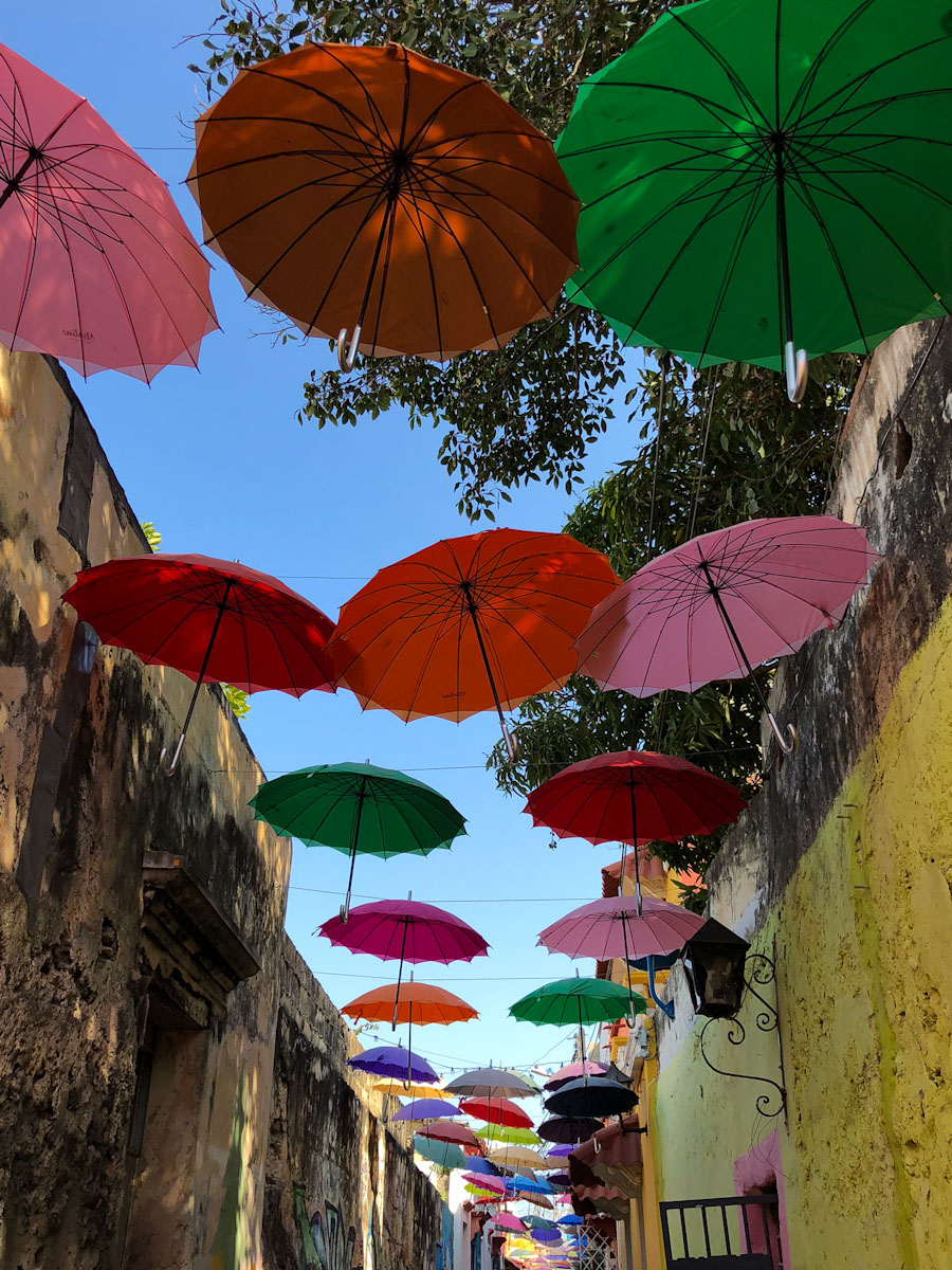 Umbrella alleyway in Getsemani, Cartagena, Colombia