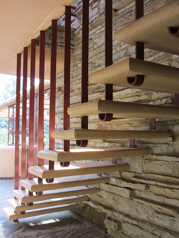 Exterior stairwell at Fallingwater painted Cherokee Red