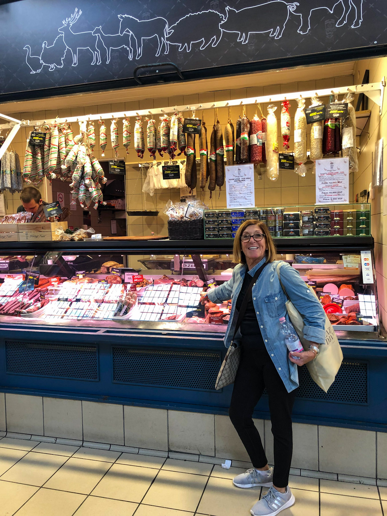 Mosey at the meat stand, Great Market Hall, Budapest, Hungary