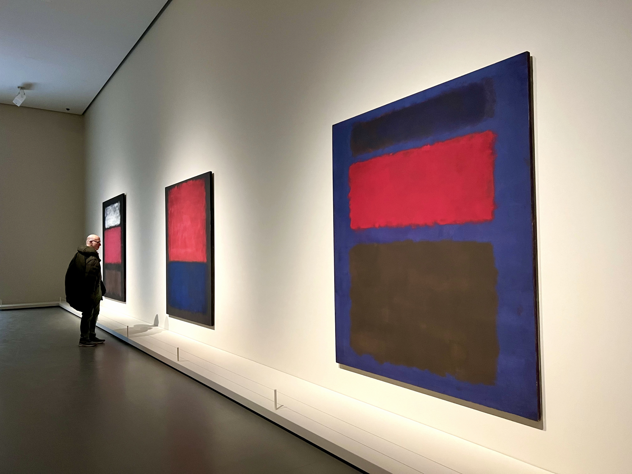 Charles up close with several color field canvases