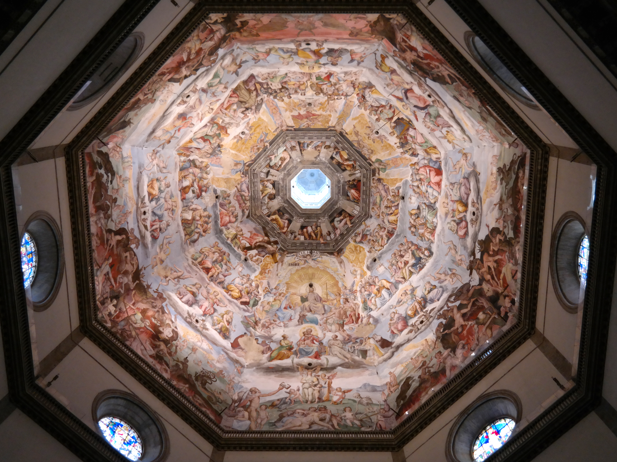Inside the cathedral, looking up at the stunning dome fresco series
