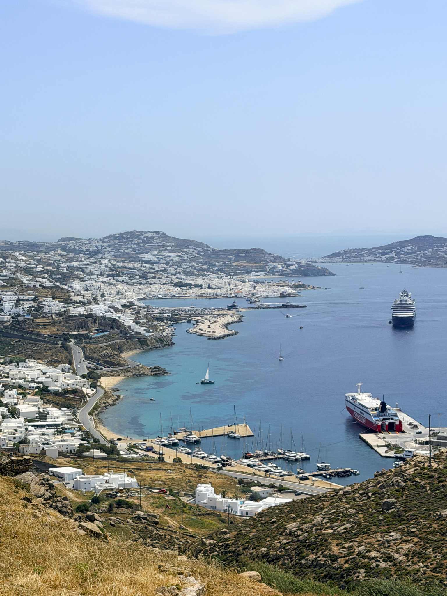 View of Chora's harbor from Armenistis Lighthouse View of Chora's harbor from Armenistis Lighthouse