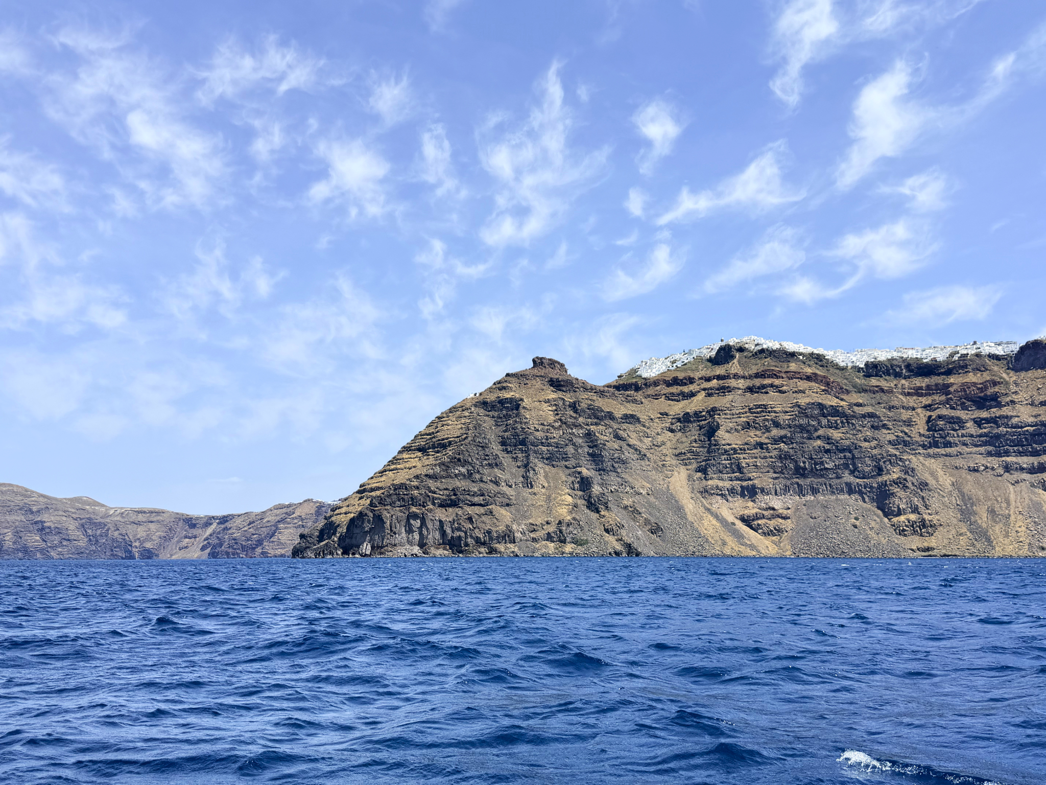Paleovolcanic scenery from the tender ride to Santorini's Old Port Paleovolcanic scenery from the tender ride to Santorini's Old Port